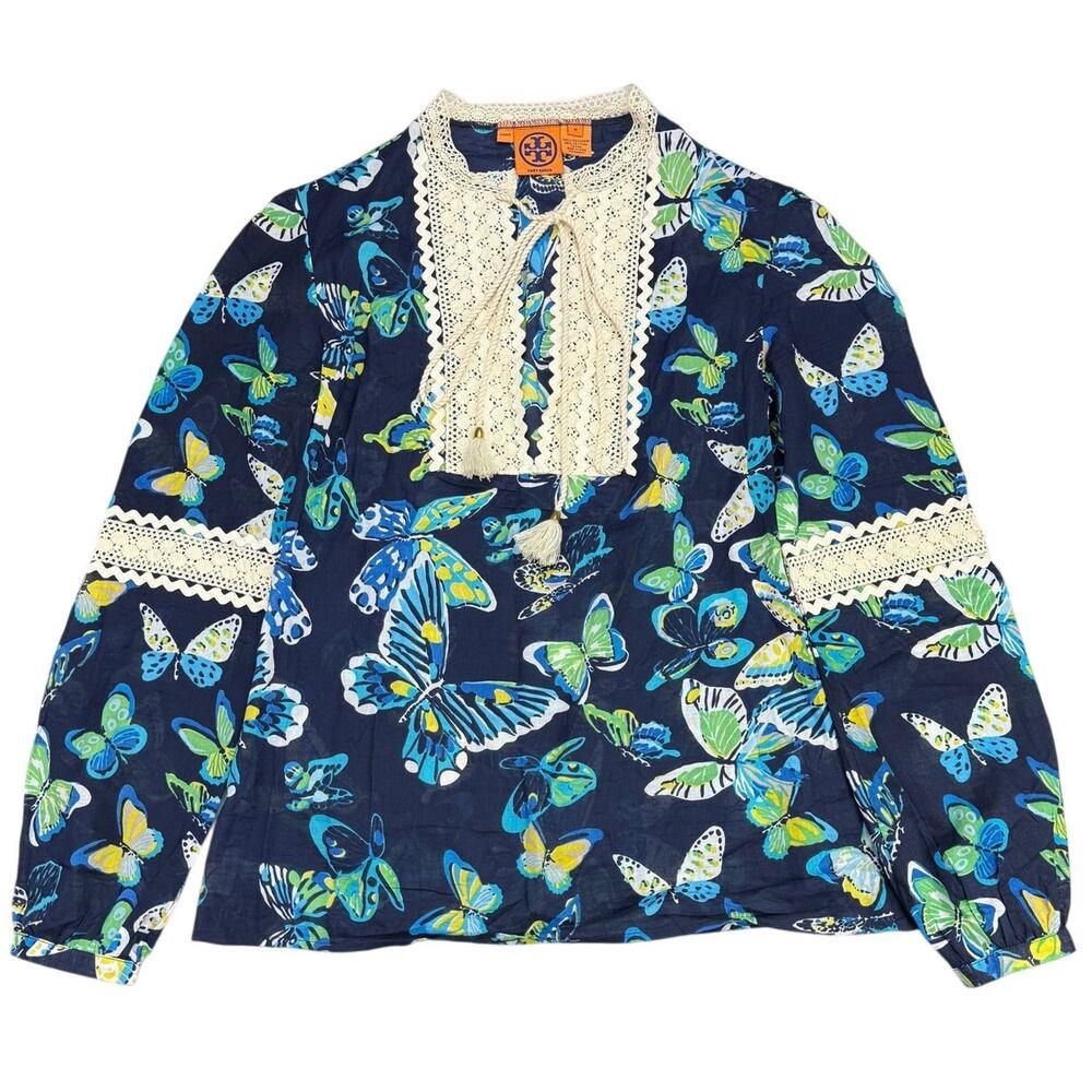 TORY BURCH Multicolor Butterfly Print Cotton Blouse Size Medium - Picture 2 of 6